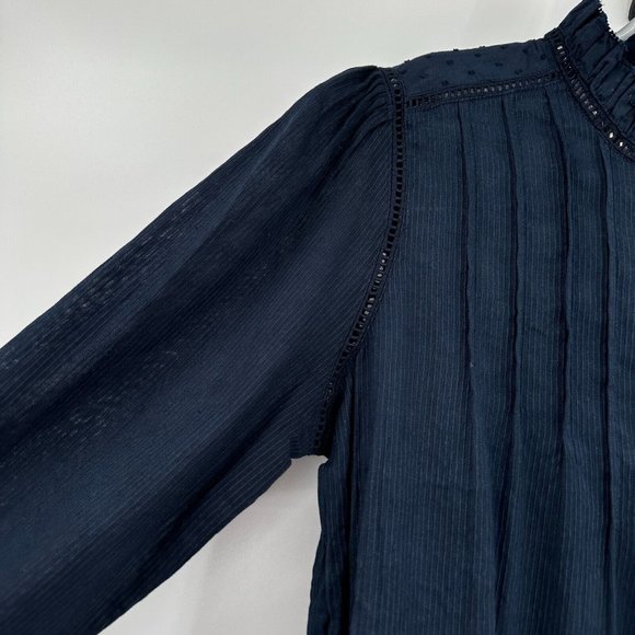 Quince Women's Textured Cotton Peasant Blouse sz S Small Navy Blue NWT Boho Top - Picture 4 of 8